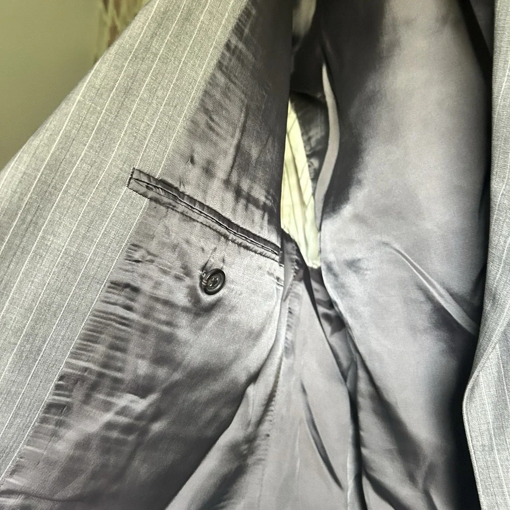 Lauren Ralph Lauren Men 42L Grey Pinstripe 100% Wool 2 Button Blazer Suit Jacket